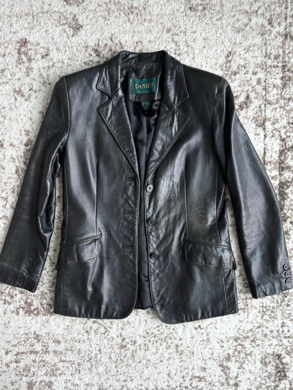 Vintage Y2K Danier Genuine Leather 3 Button Black Blazer Jacket